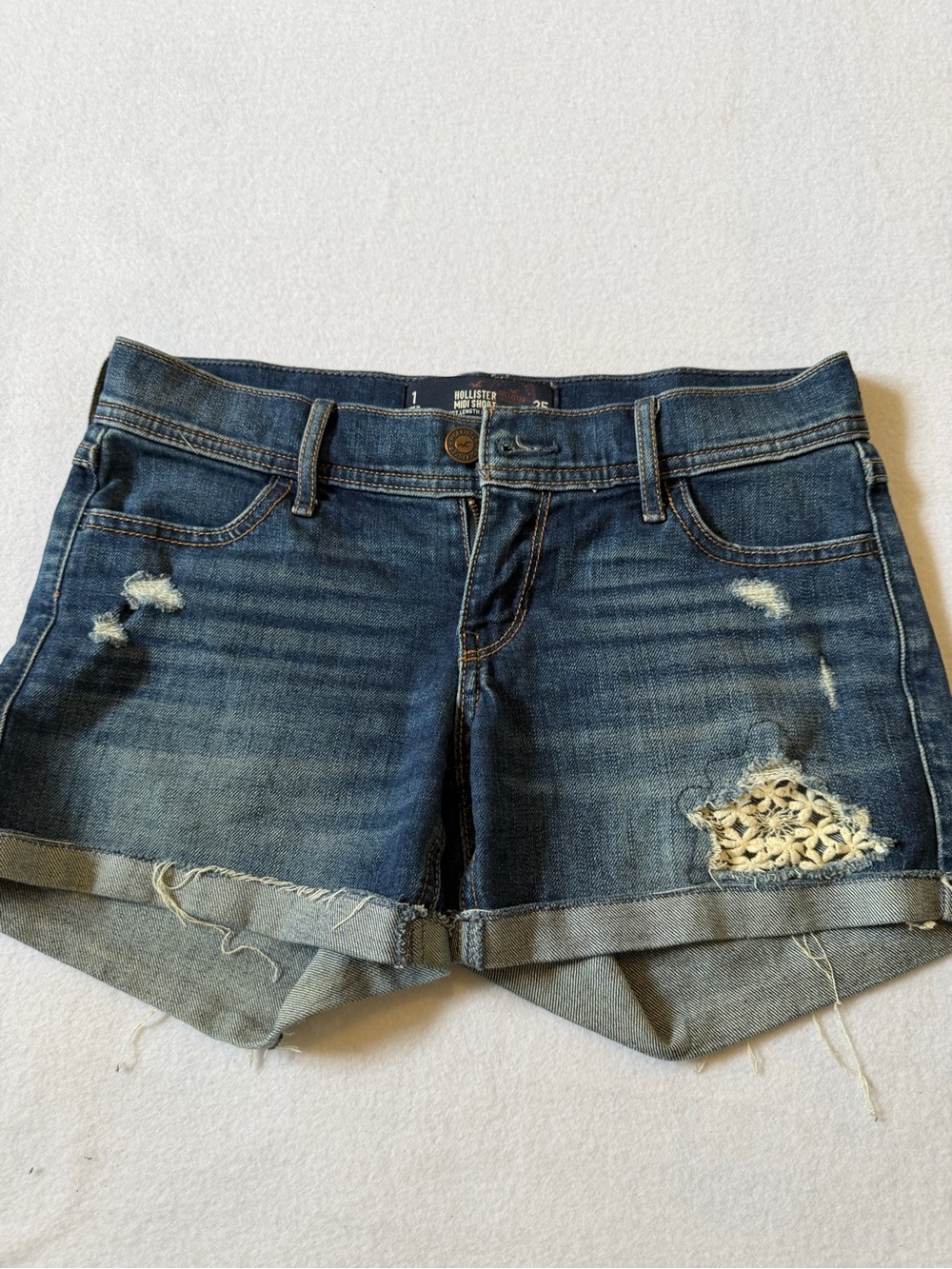 Hollister Dark Blue Distressed Denim Shorts